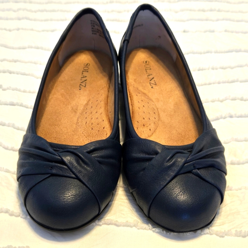 Solanz Womens Cameron Ballet Flats Navy Blue 7W